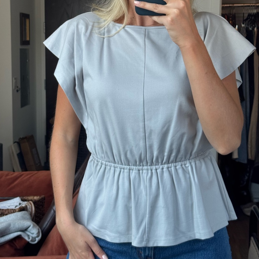 Ann Taylor Light Gray Flutter Sleeve Blouse